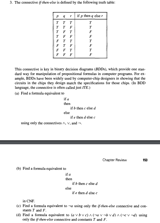 Solved 3 The Connective If Then Else Is Defined By The F