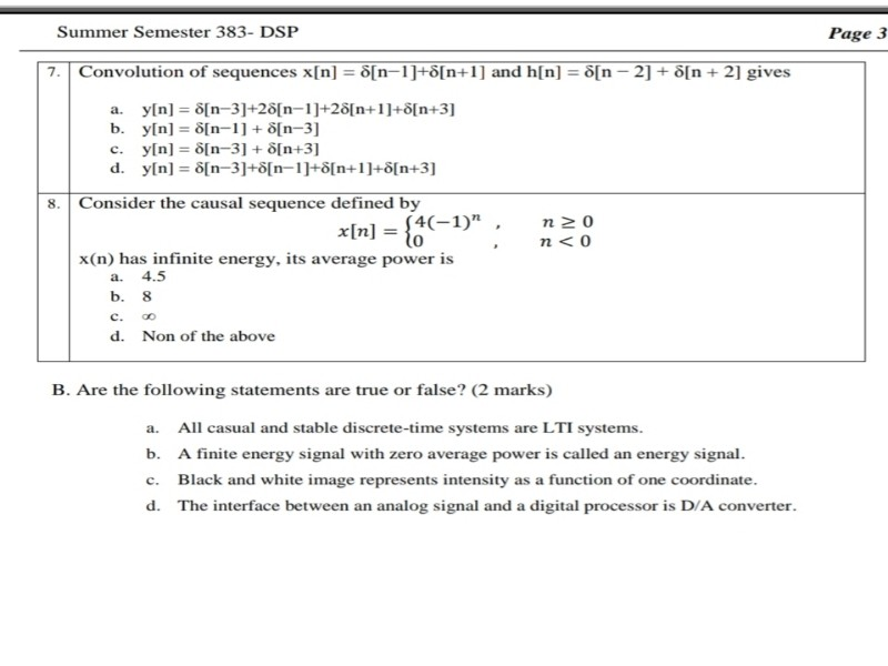 Solved Summer Semester 3 Dsp Page 3 Convolution Of Seq Chegg Com