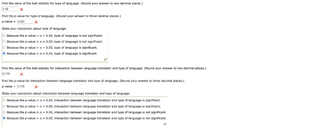 Solved Test for any significant differences due to language | Chegg.com