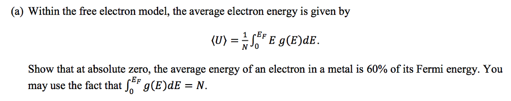 Solved (a) Within the free electron model, the average | Chegg.com