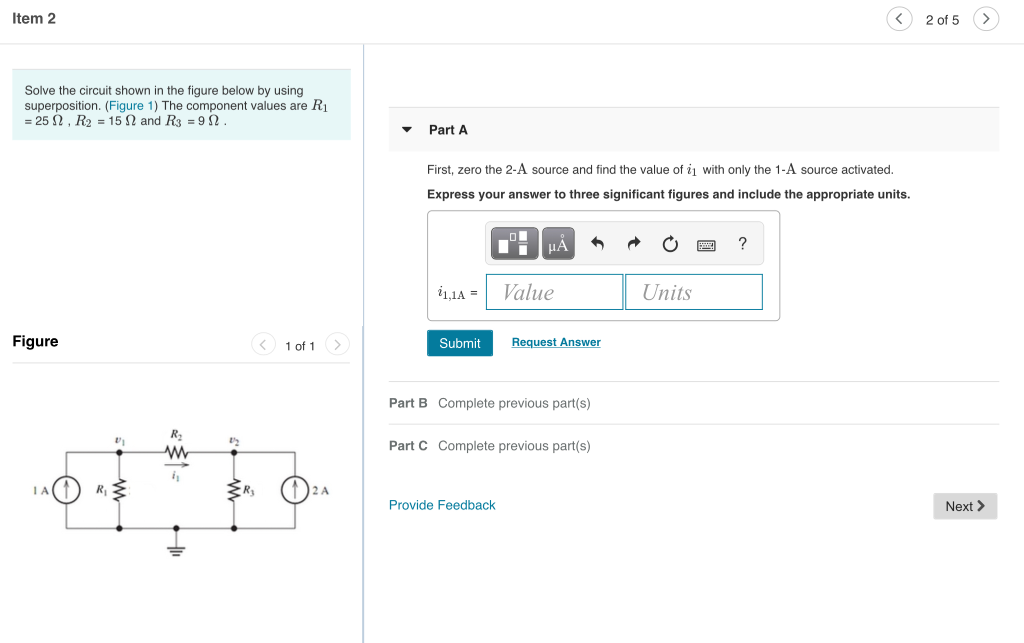 Solved Item 2 ① 2 of 5 Solve the circuit shown in the figure | Chegg.com