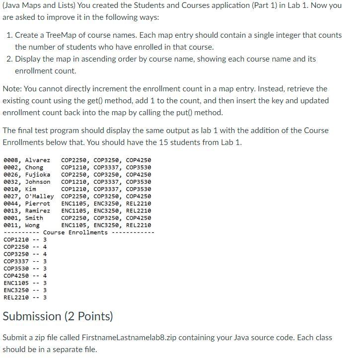 Solved (Java Maps and Lists) You created the Students and | Chegg.com