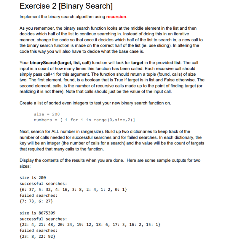 Solved Exercise 2 [Binary Search] ] Implement The Binary | Chegg.com