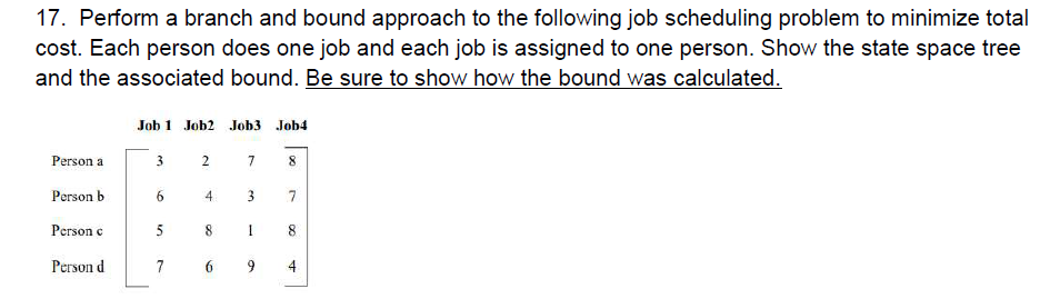 Solved 17. Perform a branch and bound approach to the | Chegg.com