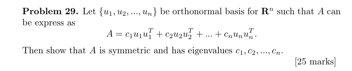 Solved Problem 29 Let U1u2un Be Orthonormal Basis For 4700