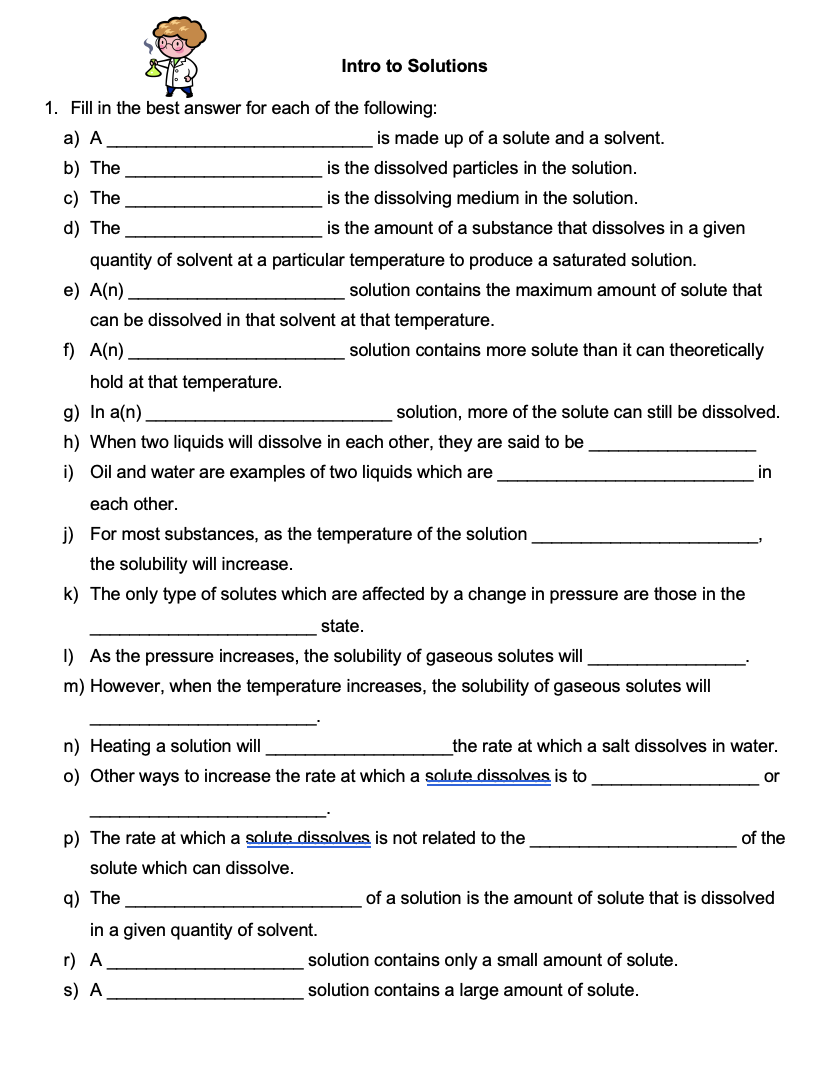 Solved Intro to Solutions 1. Fill in the best answer for | Chegg.com