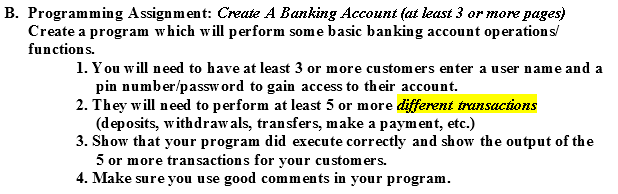Solved B. Programming Assignment: Create A Banking Account | Chegg.com