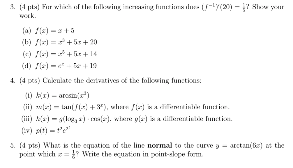 Solved 3 4 Pts For Which Of The Following Increasing F Chegg Com