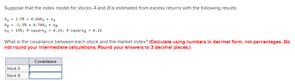 Solved Suppose That The Index Model For Stocks A And B Is | Chegg.com