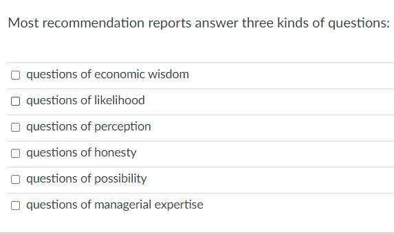 Solved Most Recommendation Reports Answer Three Kinds Of | Chegg.com