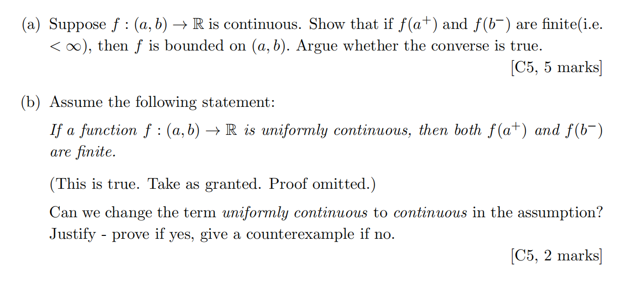 Solved (a) Suppose F: (a, B) → R Is Continuous. Show That If | Chegg.com