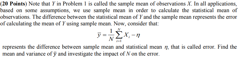 Solved (20 Points) Note that Y in Problem 1 is called the | Chegg.com