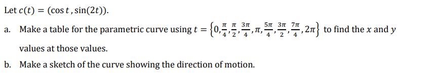 Solved Let c(t)=(cost,sin(2t)). a. Make a table for the | Chegg.com