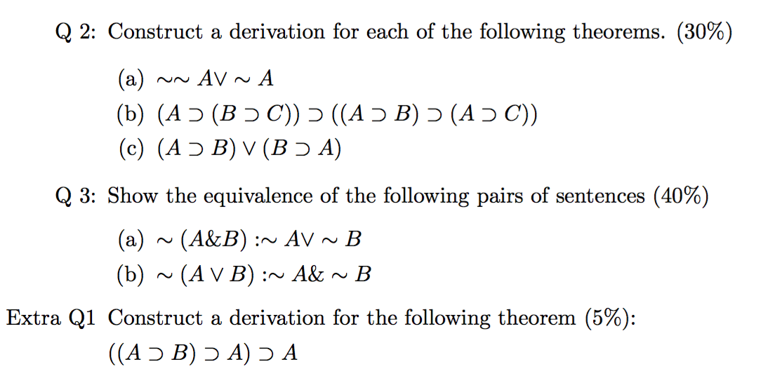 Solved Q 2: Construct A Derivation For Each Of The Following | Chegg.com