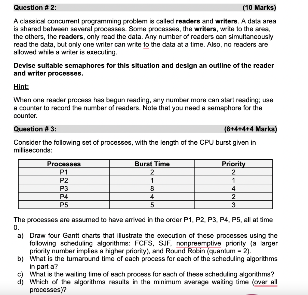 Solved Question # 2: (10 Marks) A classical concurrent | Chegg.com