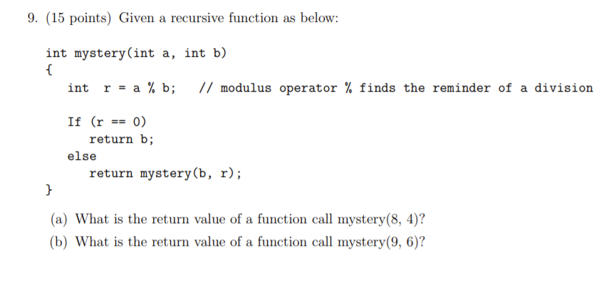 Solved 9 15 Points Given A Recursive Function As Below Chegg Com