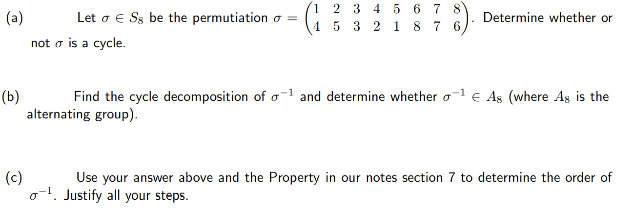 Solved 1 (a) 2 3 4 5 6 7 8 5 3 2 1 8 7 6 Determine Whether | Chegg.com