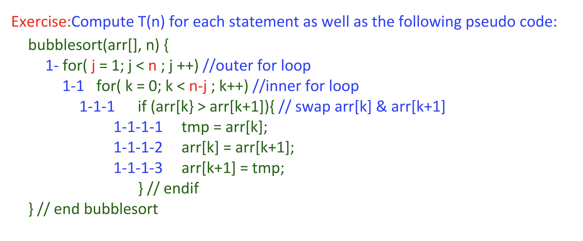 Solved Exercise:Compute T(n) for each statement as well as | Chegg.com