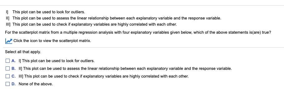 Solved The following is a scatterplot matrix from a multiple | Chegg.com