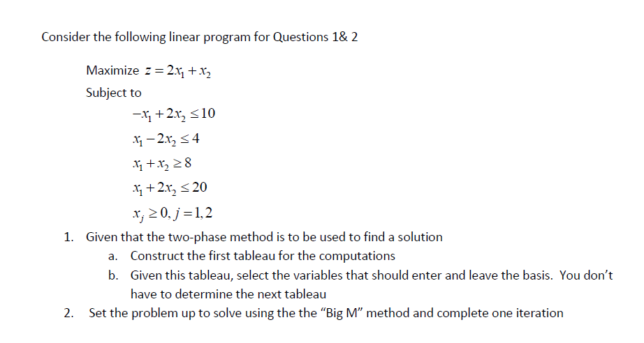 Solved Consider the following linear program for Questions | Chegg.com