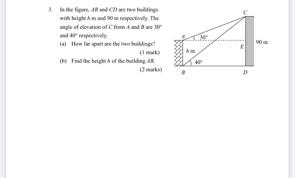 Solved 3. In the figure, AB and CD are two buildings with | Chegg.com