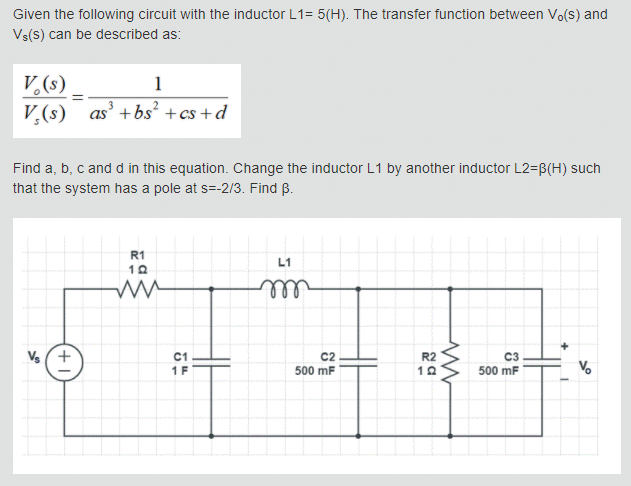 Solved Given the following circuit with the inductor L1= | Chegg.com