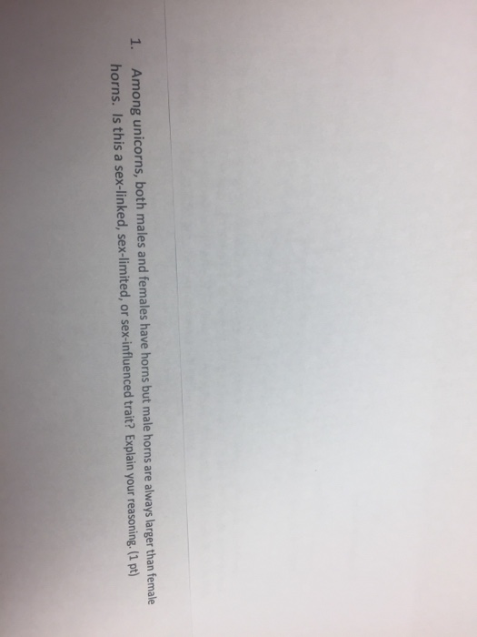 Solved Among unicorns, both males and females have horns but