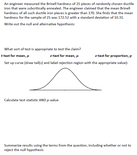 Solved An engineer measured the Brinell hardness of 25