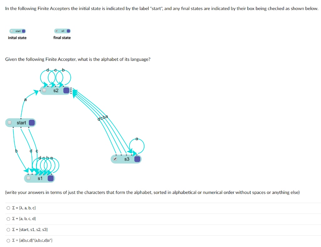 Solved In the following Finite Accepters the initial state | Chegg.com