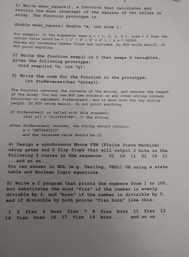 Solved please write all the answers in C code. the professor | Chegg.com