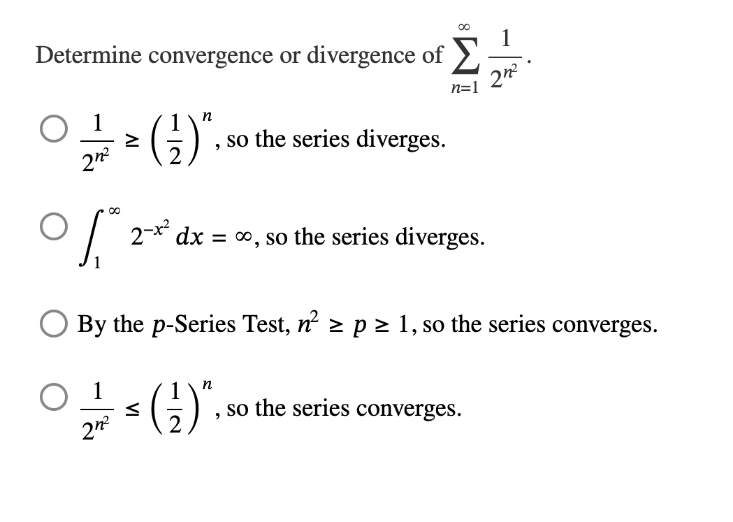 Solved Determine convergence or divergence of ∑n=1∞2n21. | Chegg.com