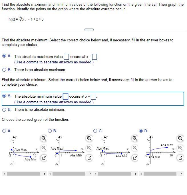 Solved Find the absolute maximum and minimum values of the | Chegg.com
