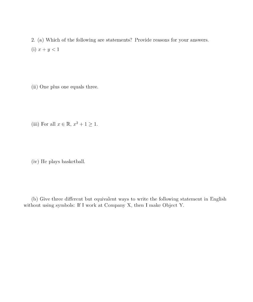 Solved 1. (a) Give one example for each of the following: | Chegg.com