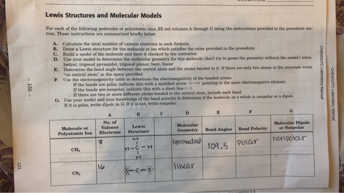 Solved Lewis Structures and Molecular Models For each of the