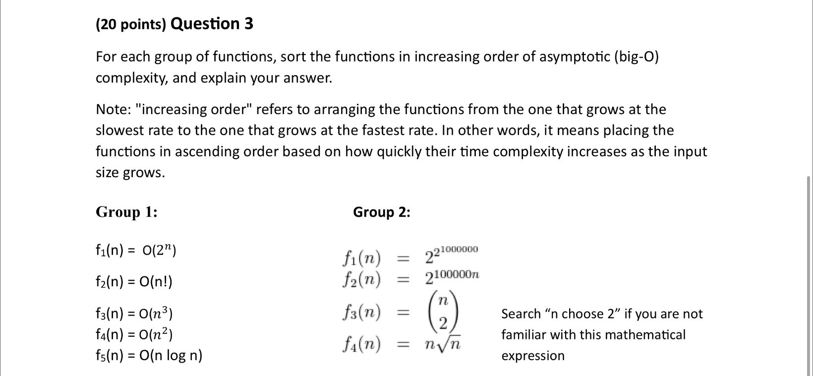 Solved (20 ﻿points) ﻿Question 3For each group of functions, | Chegg.com