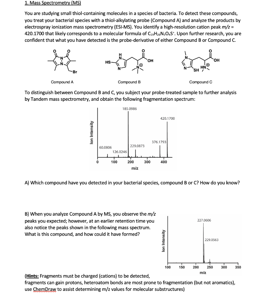 Solved 1. Mass Spectrometry (MS) You Are Studying Small | Chegg.com