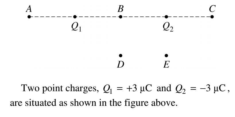 Solved A B С Q Q2 D E Two Point Charges, Q = +3 °C And Q2 = | Chegg.com