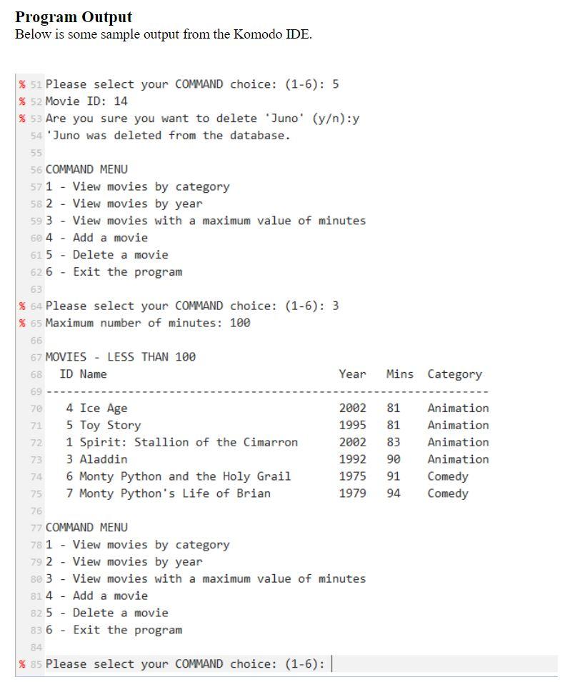 Python The Movies Database: (Please read instruction | Chegg.com