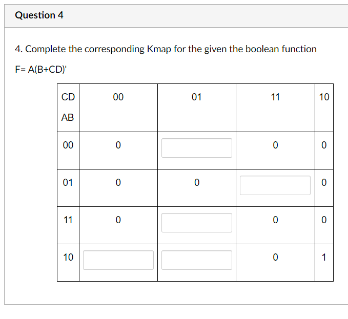 Solved 4. Complete the corresponding Kmap for the given the