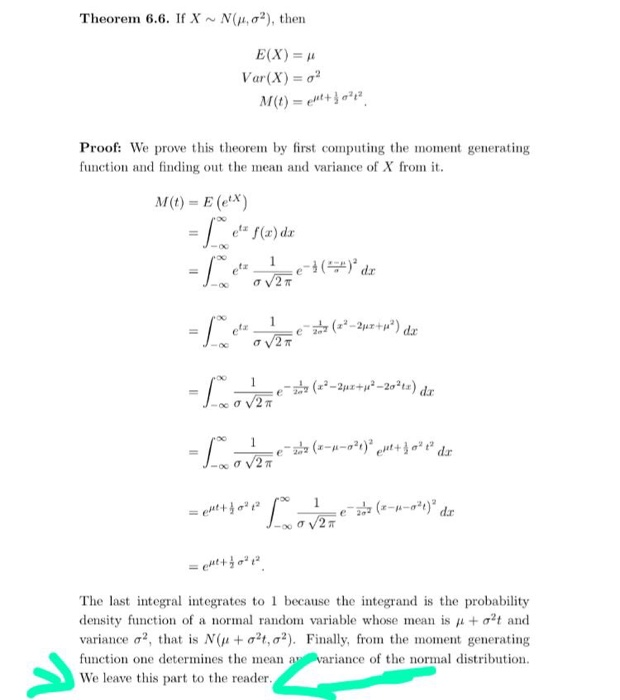 Solved Theorem 6.6. If X ~ N(μ, σ2), then E(X)- Var(X) σ2 | Chegg.com