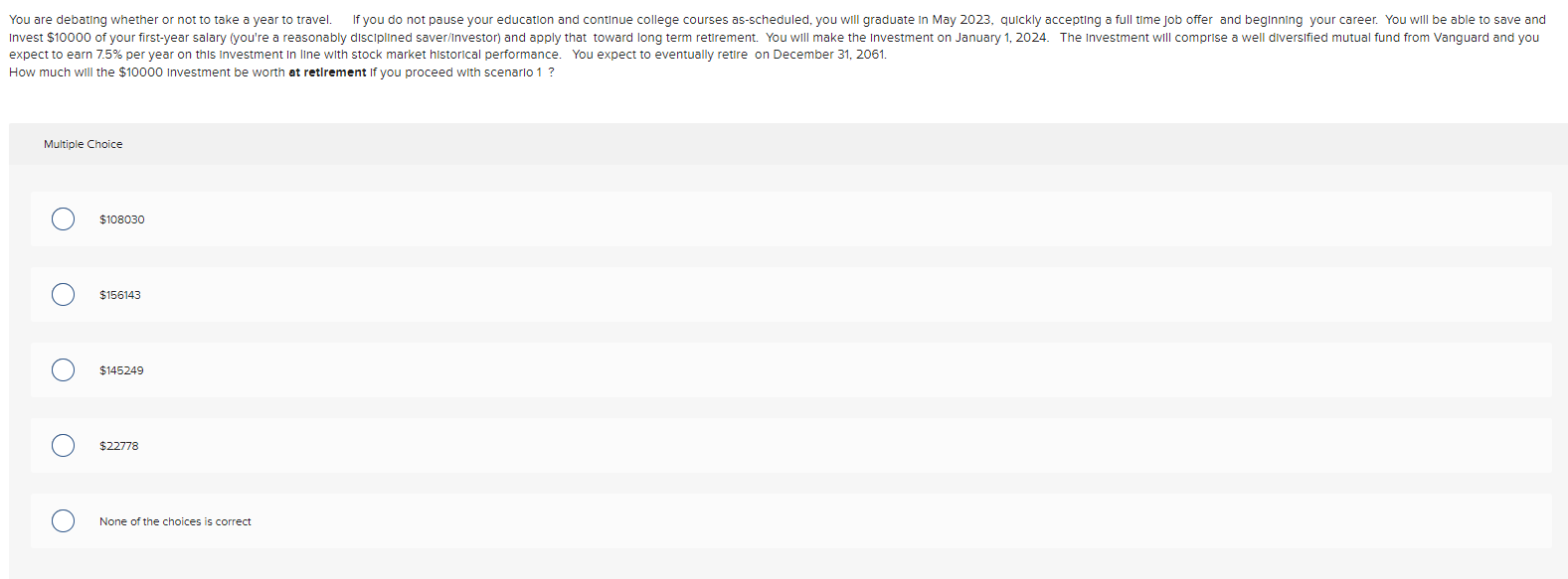 Solved expect to earn 7.5% per year on this Investment In | Chegg.com