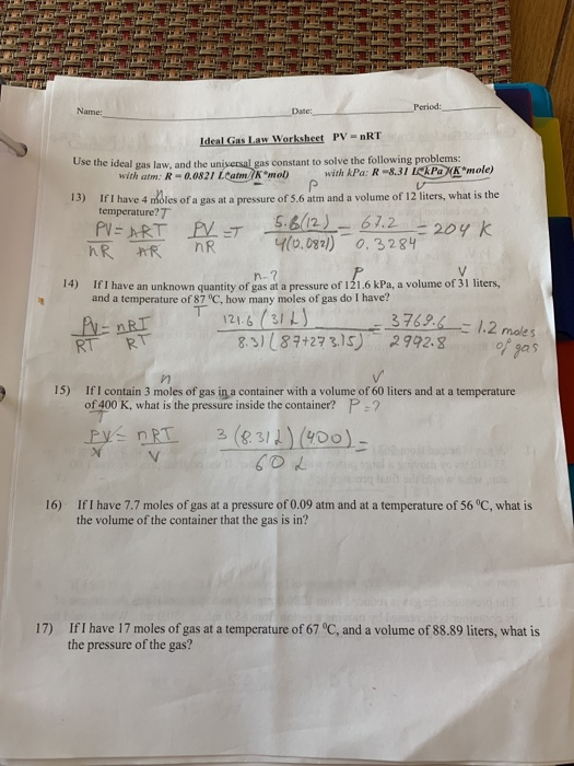 Combined Gas Law Worksheet Answers