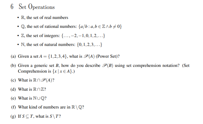 Solved 6 Set Operations R The Set Of Real Numbers Q Chegg Com