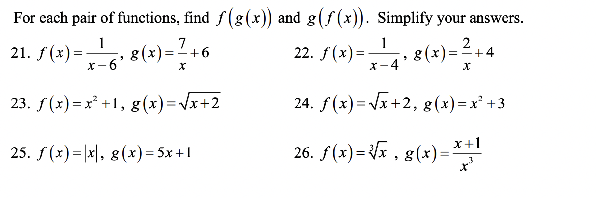 Solved For Each Pair Of Functions Find Fgx And Gfx