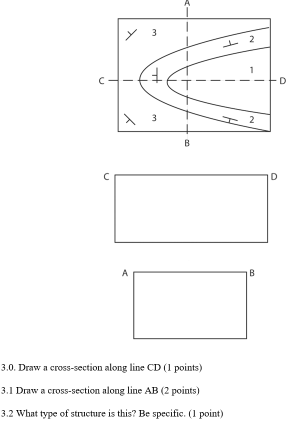 3.0. Draw a cross-section along line CD (1 points) | Chegg.com