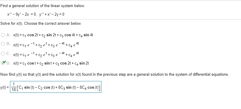 Solved Find a general solution of the linear system below. | Chegg.com