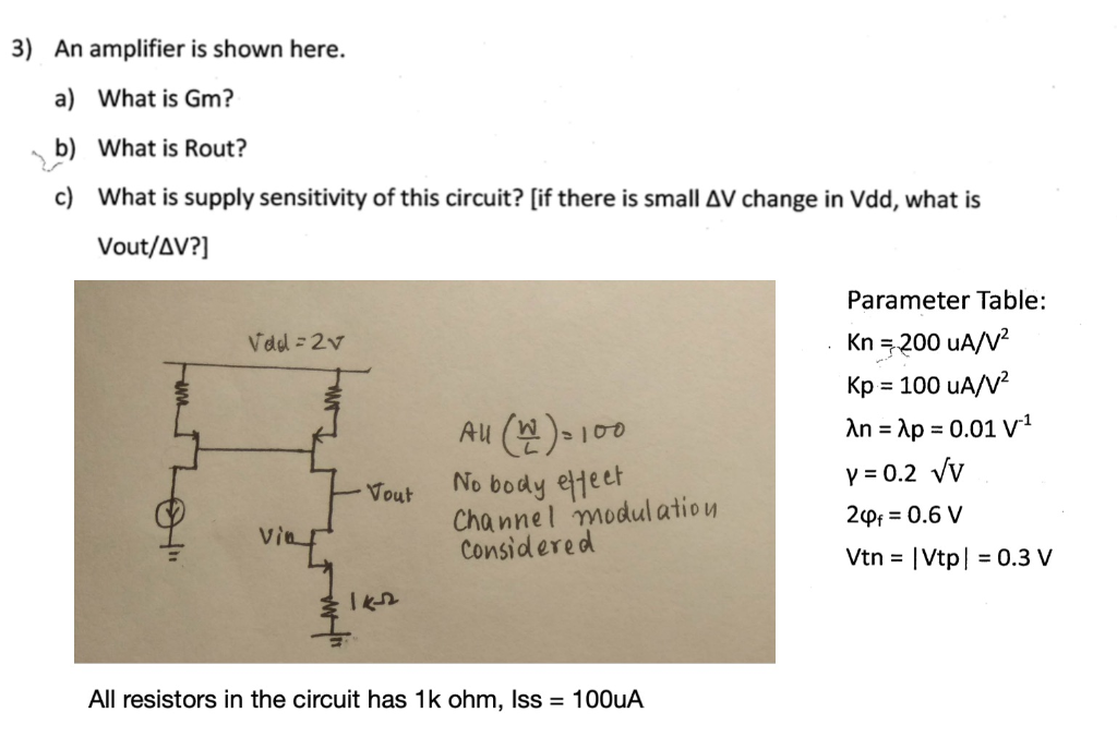 3) An Amplifier Is Shown Here. A) What Is Gm? B) What | Chegg.com