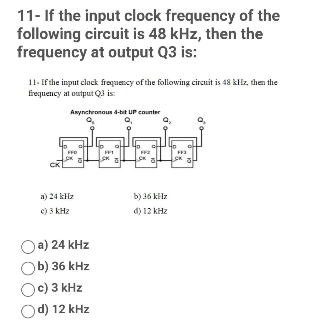 Solved 11- If The Input Clock Frequency Of The Following | Chegg.com