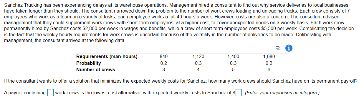 solved-sanchez-trucking-has-been-experiencing-delays-at-its-chegg