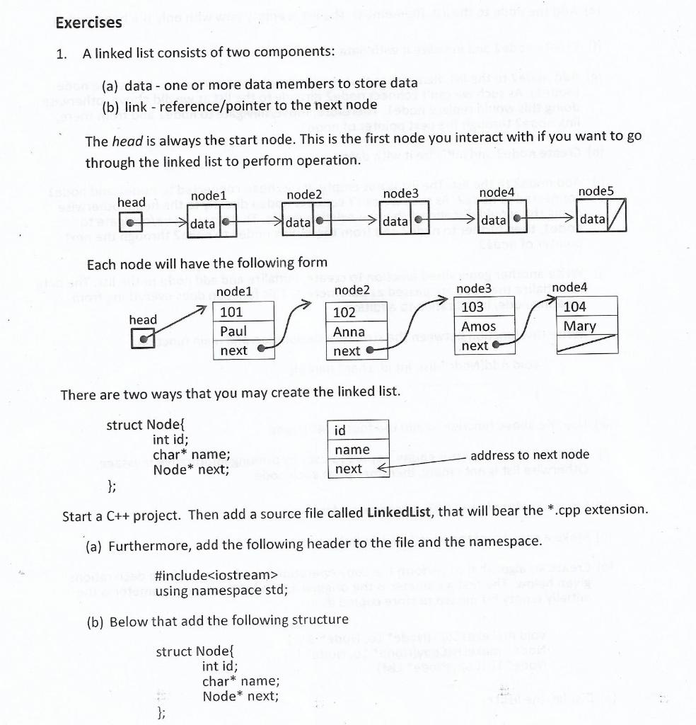 Solved Exercises 1. A Linked List Consists Of Two | Chegg.com